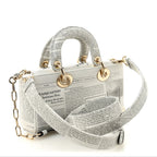 Calfskin Newspaper Printed Small Lady D-Joy Black White