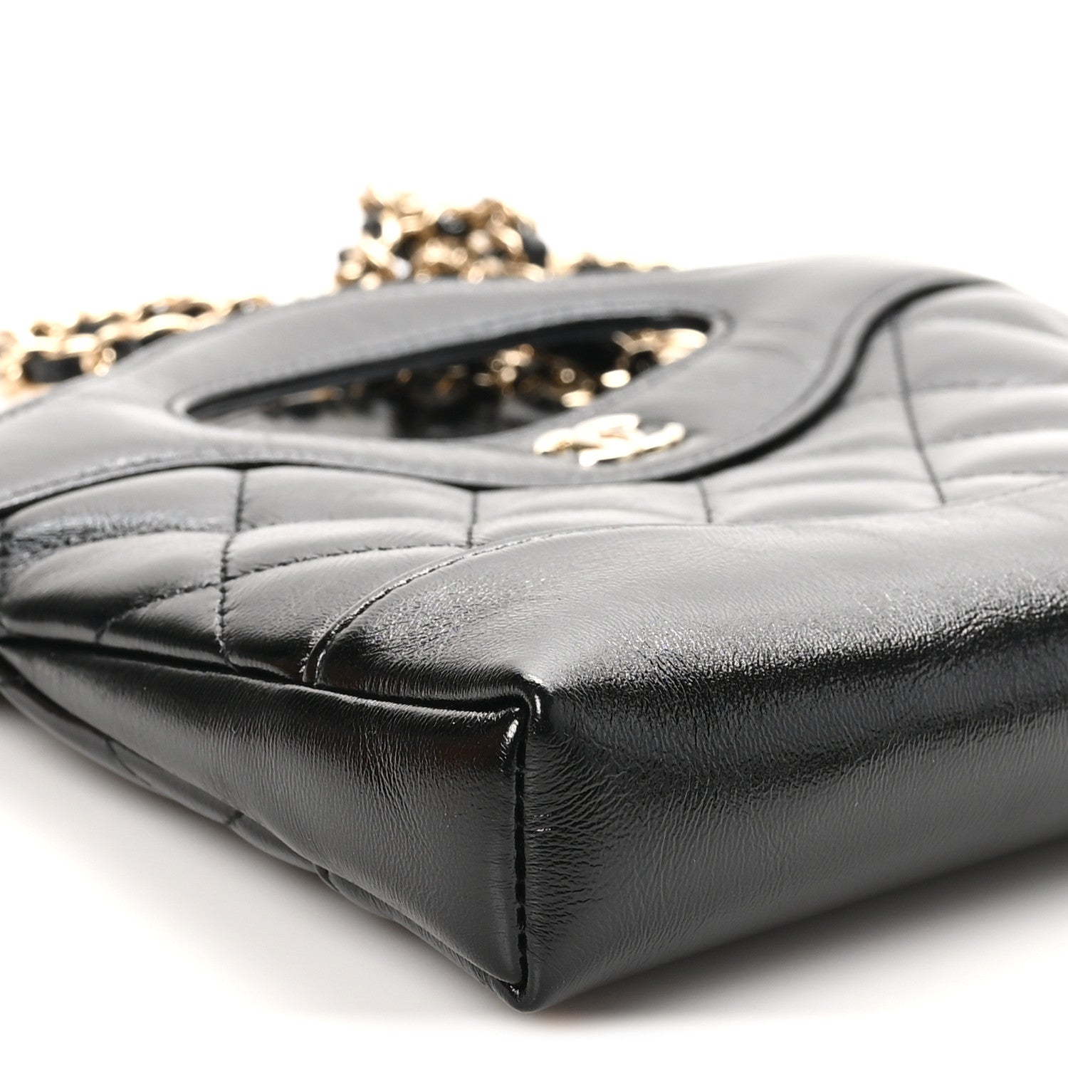 Shiny Crumpled Calfskin Quilted Nano 31 Shopping Bag Black