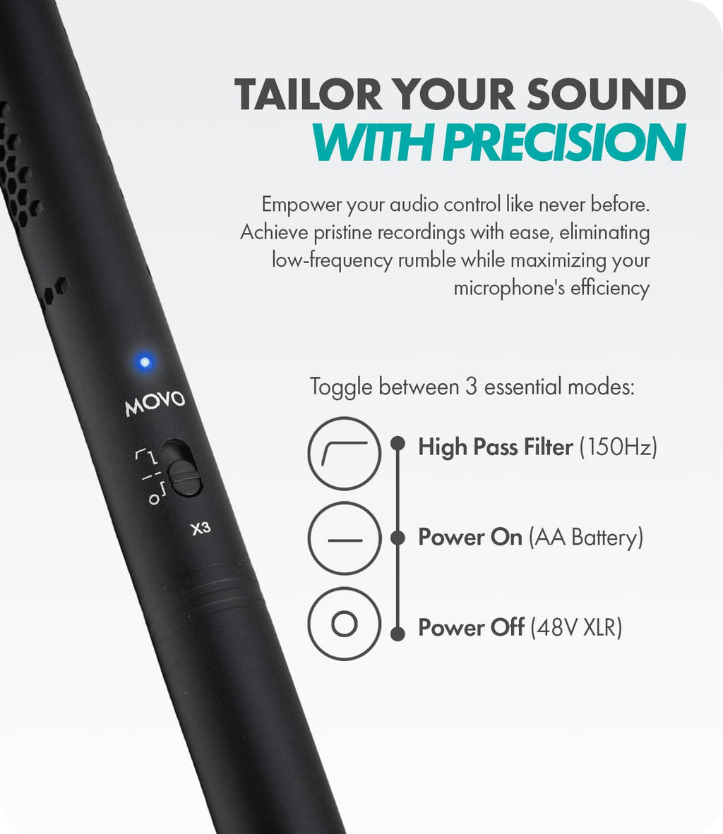 Movo X3-II 11-inch XLR Supercardioid Shotgun Condenser Microphone for Camera