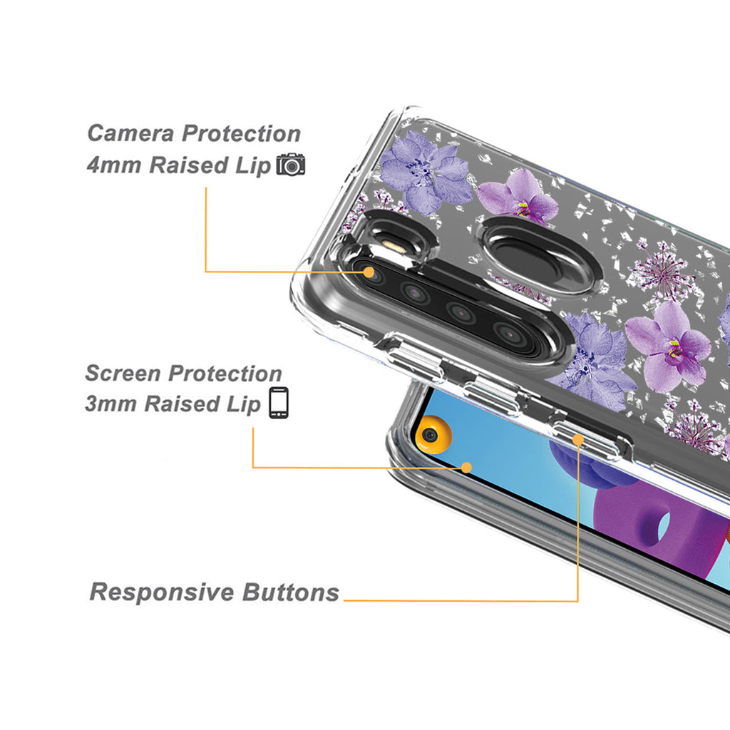 Pressed Dried Flower Design Phone Case For Samsung Galaxy A21 In Purple