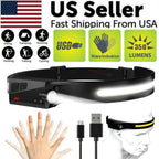LED Headlamp USB Rechargeable Headlight Torch Work Light Bar Head Band Lamp - Black