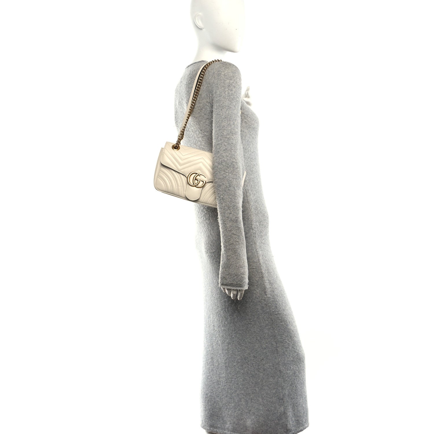Calfskin Matelasse Small GG Marmont Shoulder Bag White