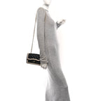 Shiny Lambskin Quilted Half Mini Flap Black Beige