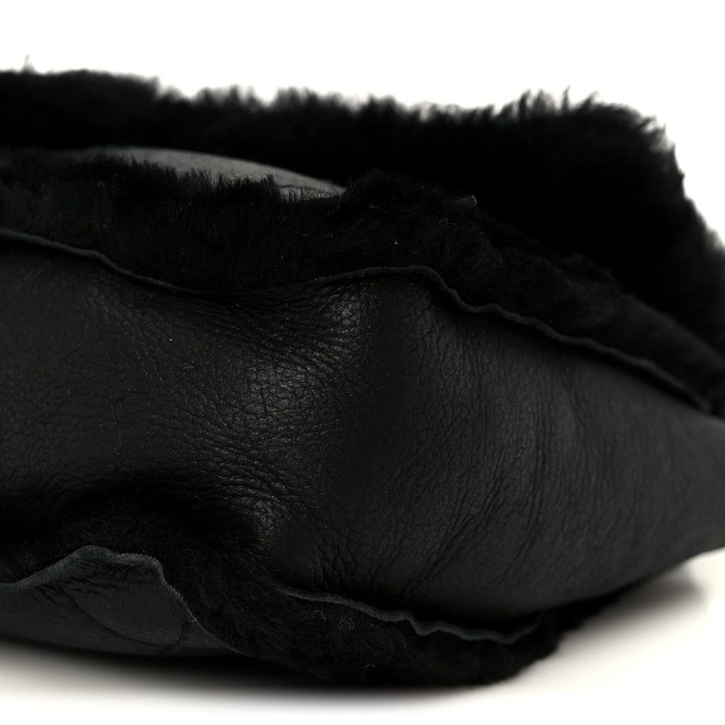 Shearling Quilted Medium Single Flap Black