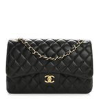 Lambskin Quilted Jumbo Double Flap Black