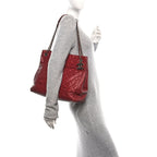 Iridescent Caviar Quilted Tall Chic Shopping Tote Red