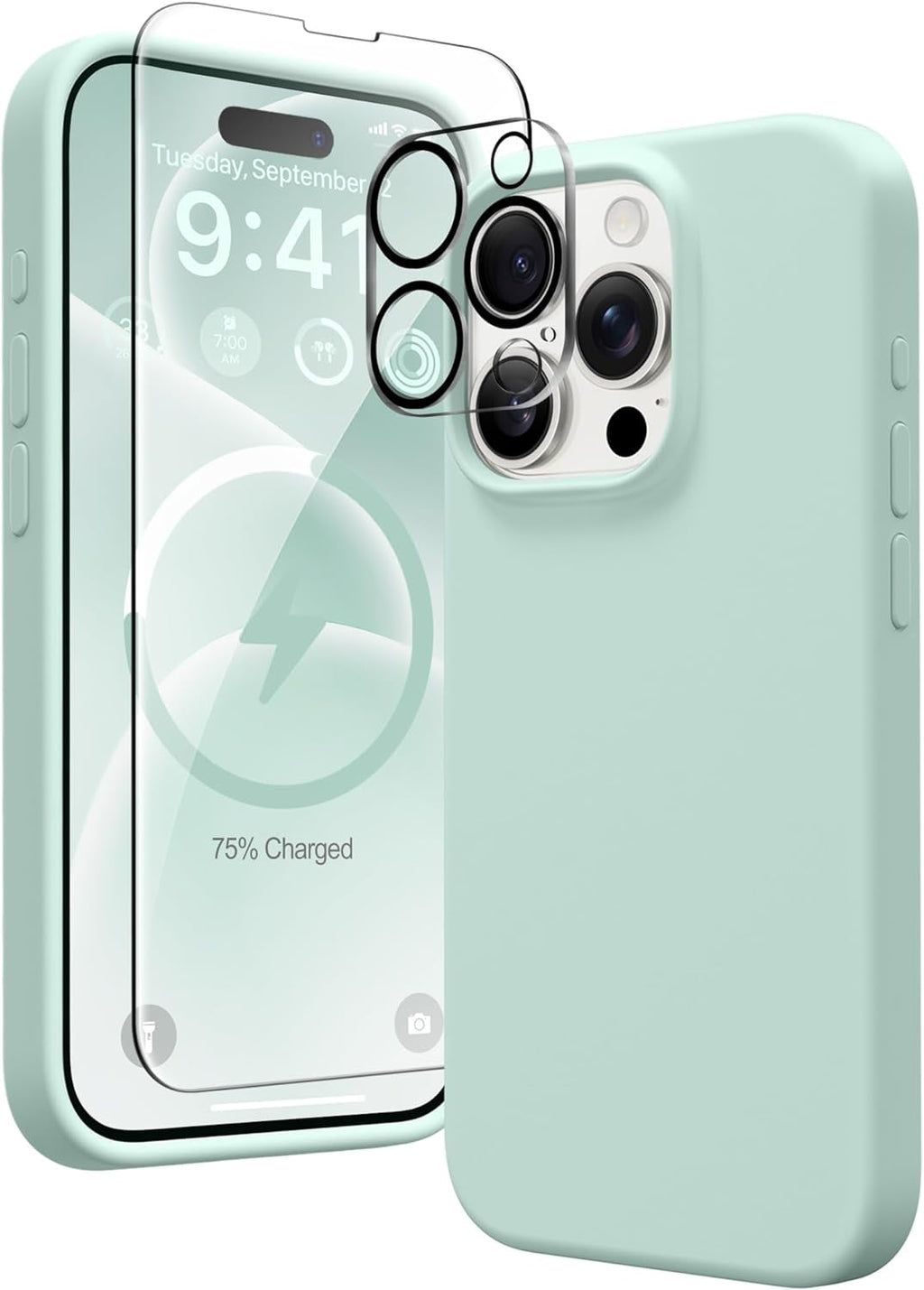 Entronix Bundle Compatible with iPhone 12 Pro Max - Liquid Silicone Case, 1 Clear Screen Protector & 1 Camera Lens Protector