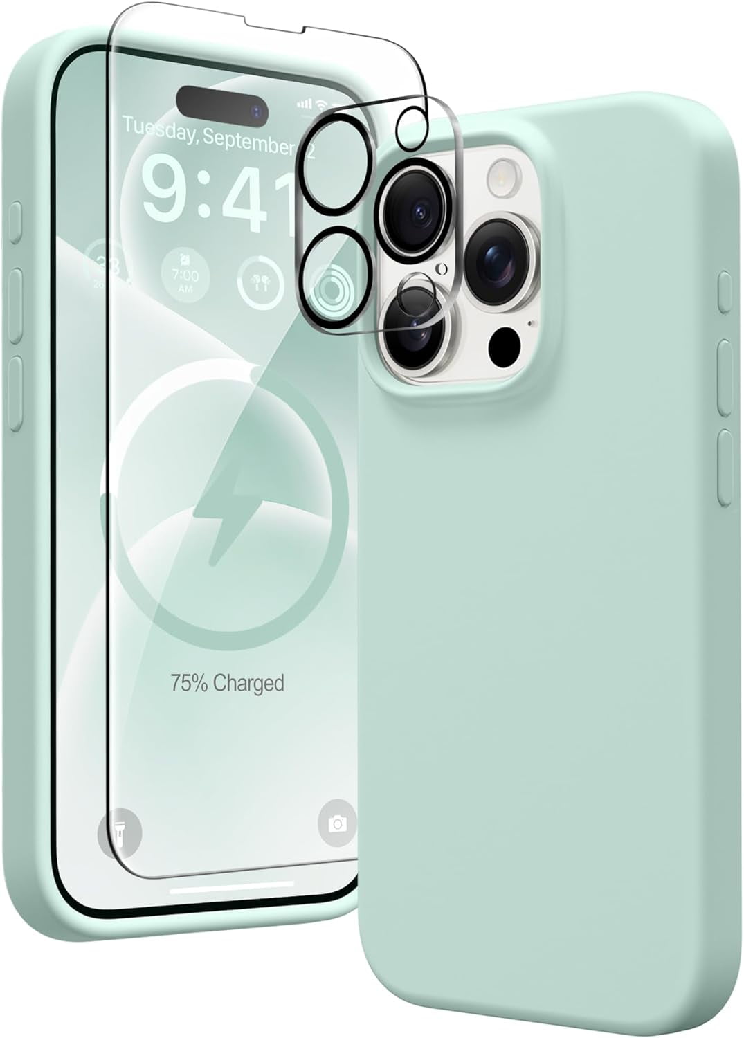 Entronix Bundle Compatible with iPhone 12 Pro Max - Liquid Silicone Case, 1 Clear Screen Protector & 1 Camera Lens Protector