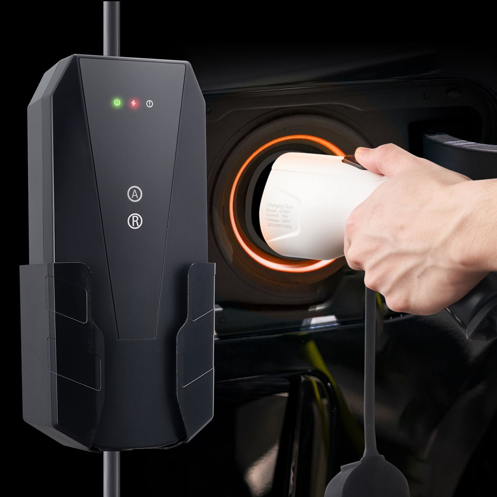 Level 1+2 Portable EV Charger, 16 Amp 120V or 240V, Electric Vehicle Charger with 28-Foot Charging Cable NEMA 6-20P Plug NEMA 5-15 Adapter, Plug-in Home EV Charging Station for SAE J1772 EVs