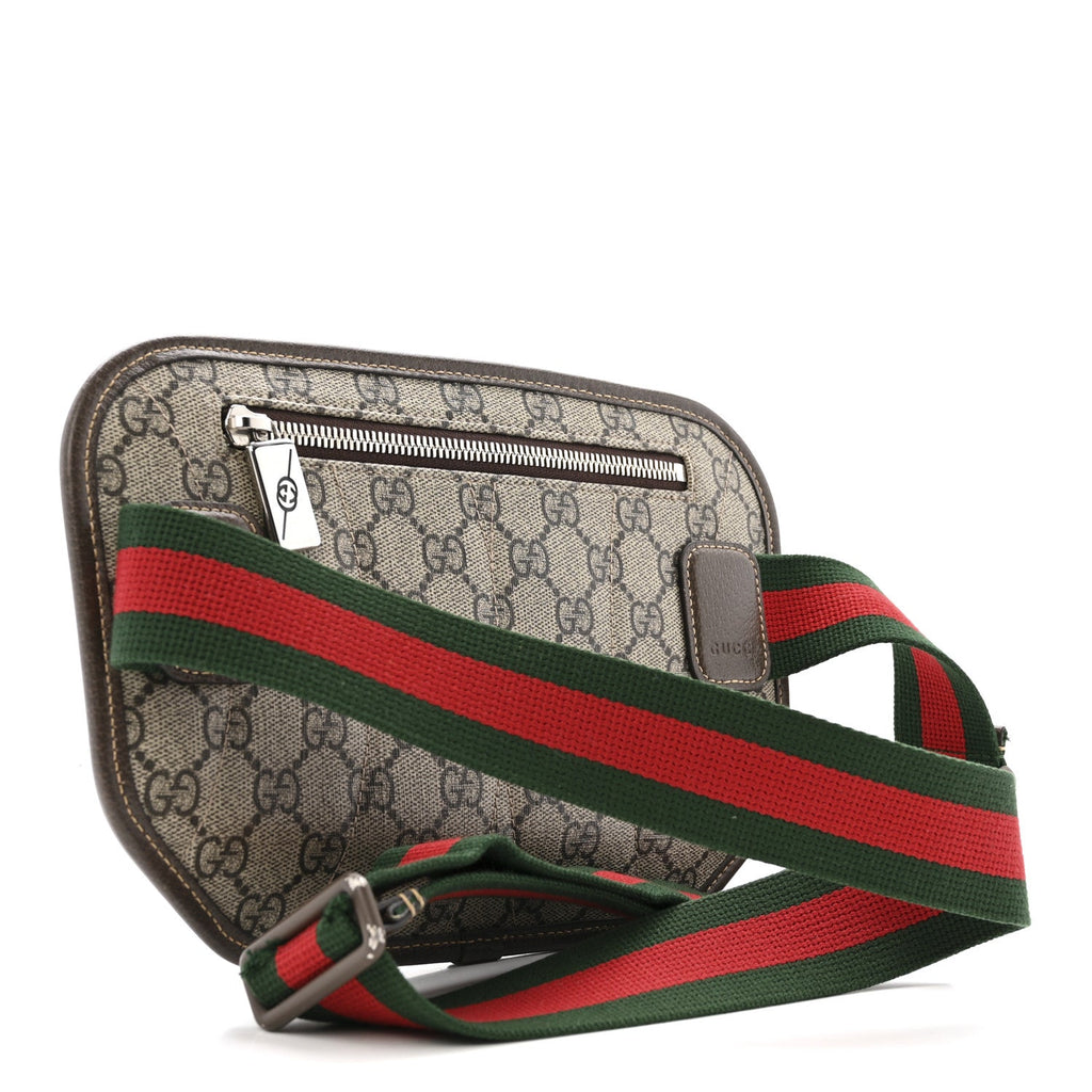 Soft GG Supreme Monogram Textured Dollar Calfskin Web Ophidia Pouch Pocket Belt Bag 85/34 Beige Ebony New Acero Black