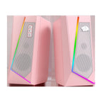 RGB Desktop Speakers - 2.0 Channel PC Stereo System with 6 LED Color Modes and Enhanced Sound, White/Pink
