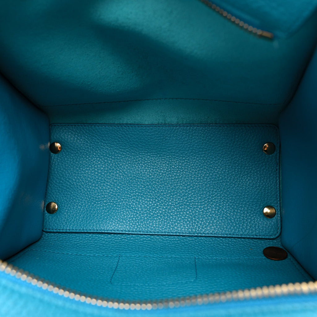 Hammered Calfskin Double Handle Small Amy Tote Turquoise