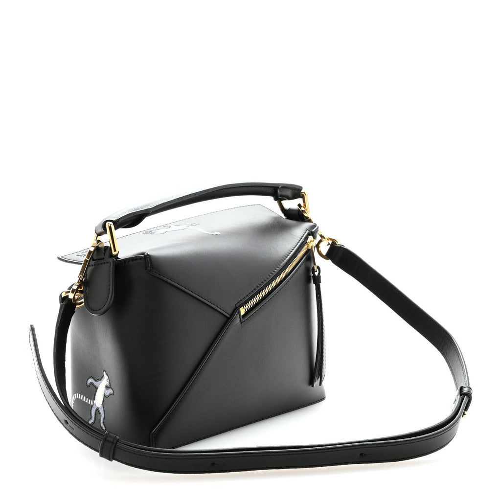 X SUNA FUJITA Satin Calfskin Small Lemur Puzzle Edge Bag Black