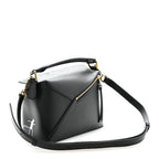 X SUNA FUJITA Satin Calfskin Small Lemur Puzzle Edge Bag Black