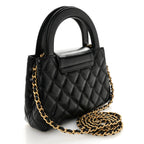 Shiny Aged Calfskin Quilted Nano Kelly Shopper Black