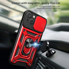 Kickstand Ring Holder With Slide Camera Cover Tpu Magnetic Car Mount For Apple Iphone 14 In Red