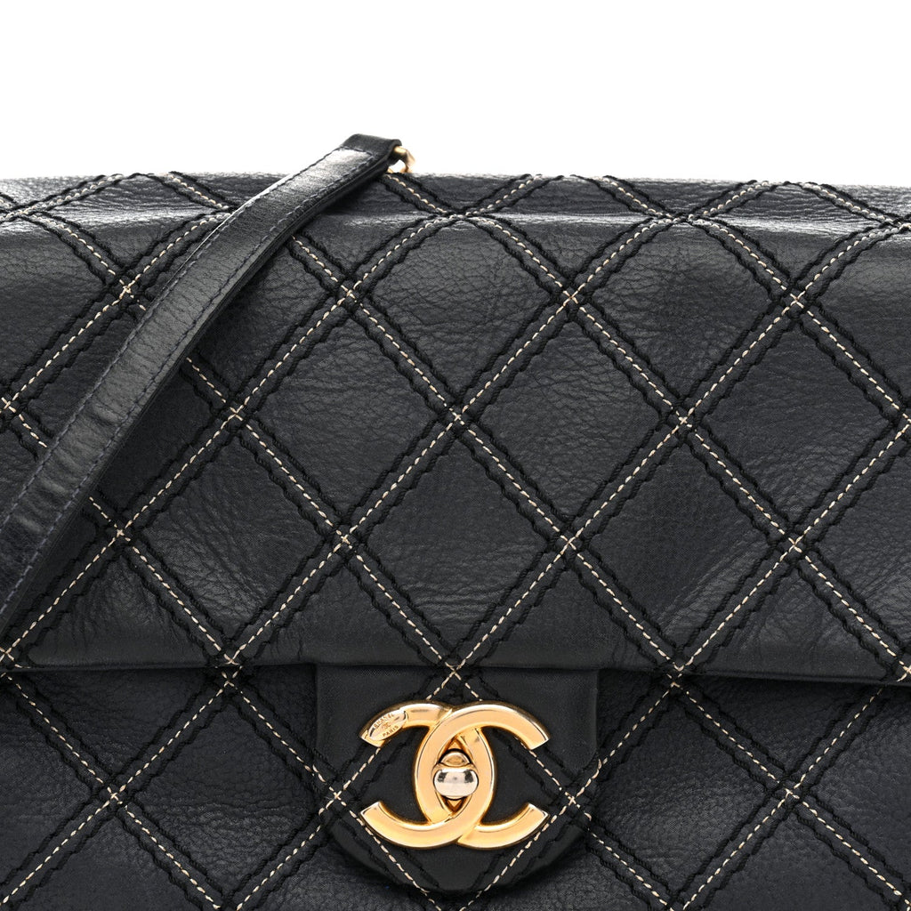 Iridescent Calfskin Triple Stitched Medium Flap Navy