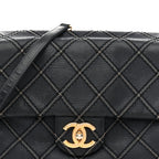 Iridescent Calfskin Triple Stitched Medium Flap Navy