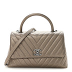 Metallic Caviar Chevron Quilted Small Coco Handle Flap Light Gold