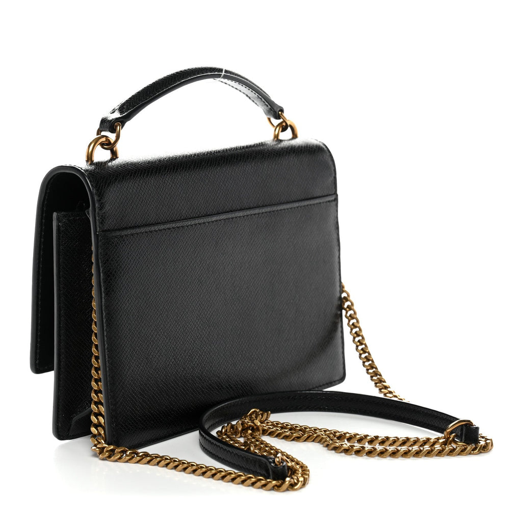 Coated Bark Calfskin Sunset Chain Wallet Black