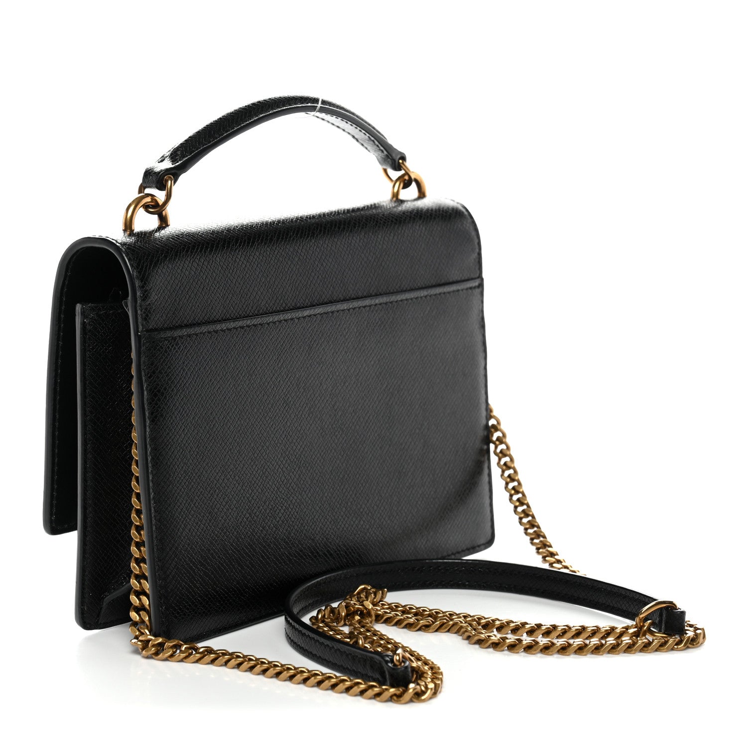 Coated Bark Calfskin Sunset Chain Wallet Black