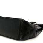 Glazed Calfskin Quilted Large Gold Bar Top Handle Flap Black