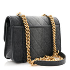 Washed Denim Quilted Messenger Flap Black