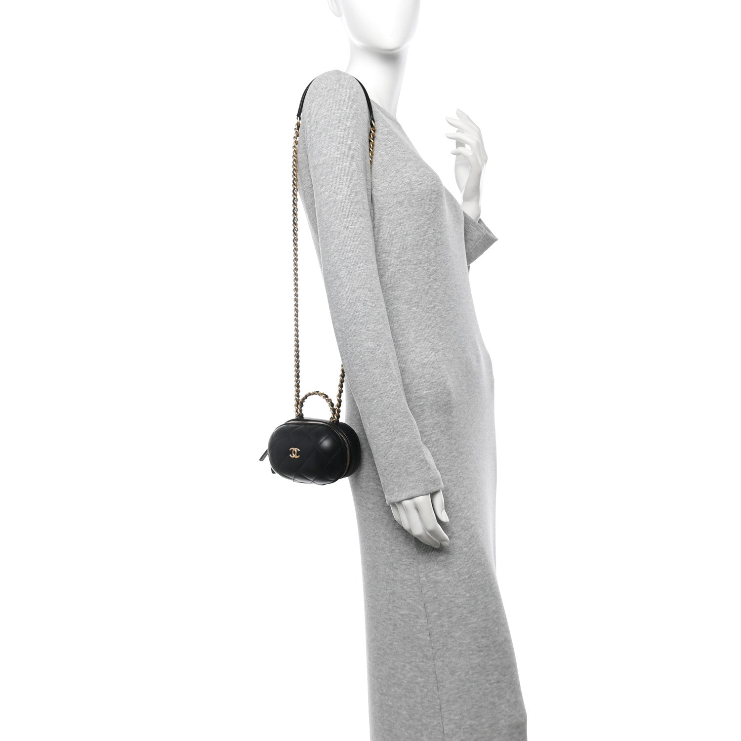 Lambskin Quilted CC Bubble Vanity Case With Chain Black