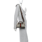 GG Supreme Monogram Textured Dollar Calfskin Web Mini Ophidia Top Handle Bowler Bag Beige Ebony New Acero
