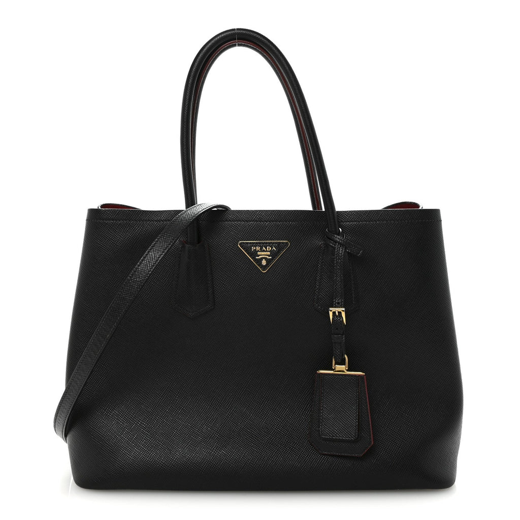 Saffiano Cuir Large Double Bag Black Fuoco