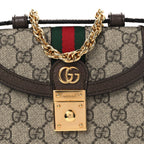 GG Supreme Monogram Textured Dollar Calfskin Web Mini Ophidia Padlock Top Handle Chain Shoulder Bag Beige Ebony New Acero