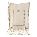 Calfskin Quilted Fringe Small Shopping Bag White