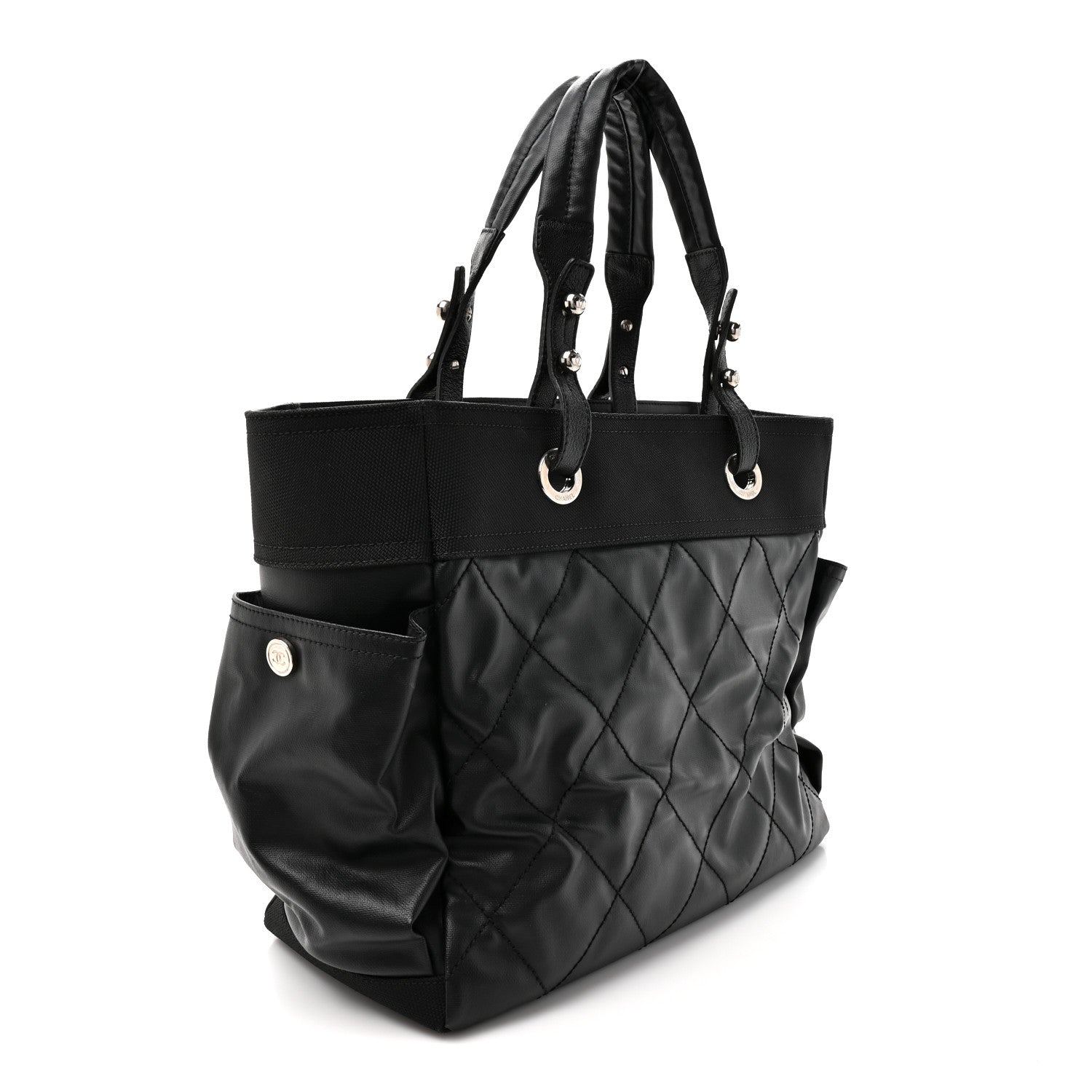 Coated Canvas Quilted Large Paris Biarritz Tote Black