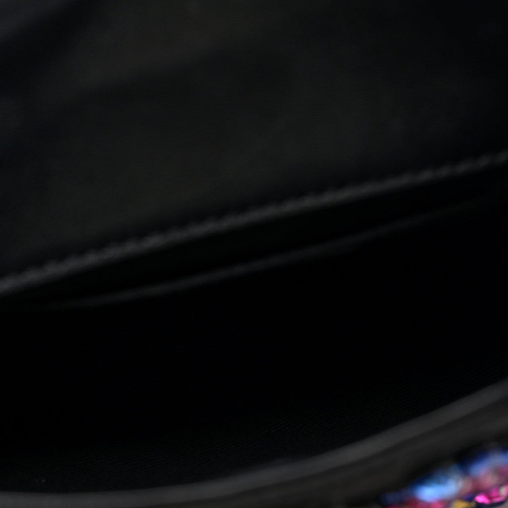 Satin Crystal Embellished La Medusa Mini Hobo Bag Black Multicolor