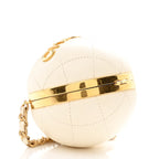 Lambskin Quilted Sphere Minaudiere Chain Clutch White