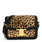 Velvet Calfskin Leopard Print Teen Triomphe Bag Brown Black