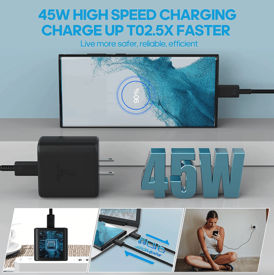 45W USB-C Super Fast Wall Charger + 6FT Cable For Samsung Galaxy S20 S21 S22 S23 - 6FT Cable