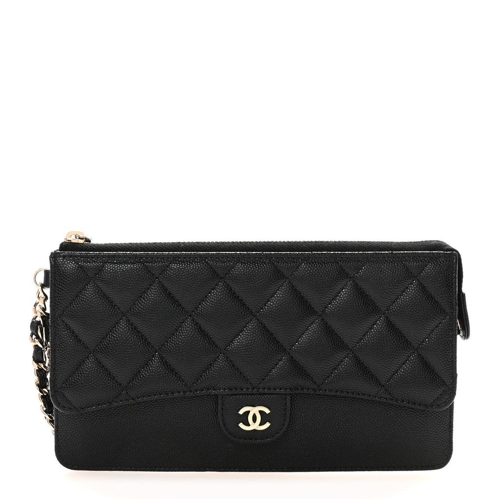 Caviar Quilted Classic Pouch With Handle Black