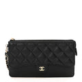 Caviar Quilted Classic Pouch With Handle Black
