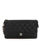 Caviar Quilted Classic Pouch With Handle Black