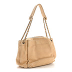 Lambskin Stitched Accordion Flap Tote Beige
