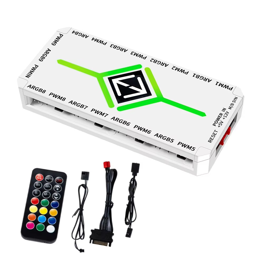 3-in-1 PWM Magnetic ARGB Fan Hub Splitter with Remote Control for PC - Supports Up to 9 Fans and Custom Lighting