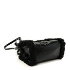 X UGG Crinkle Patent Shearling Small Shopping Bag Black