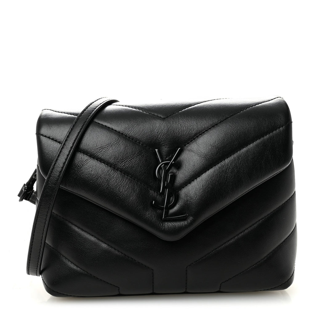 Calfskin Y Quilted Monogram Monochrome Toy Loulou Crossbody Bag Black