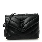 Calfskin Y Quilted Monogram Monochrome Toy Loulou Crossbody Bag Black