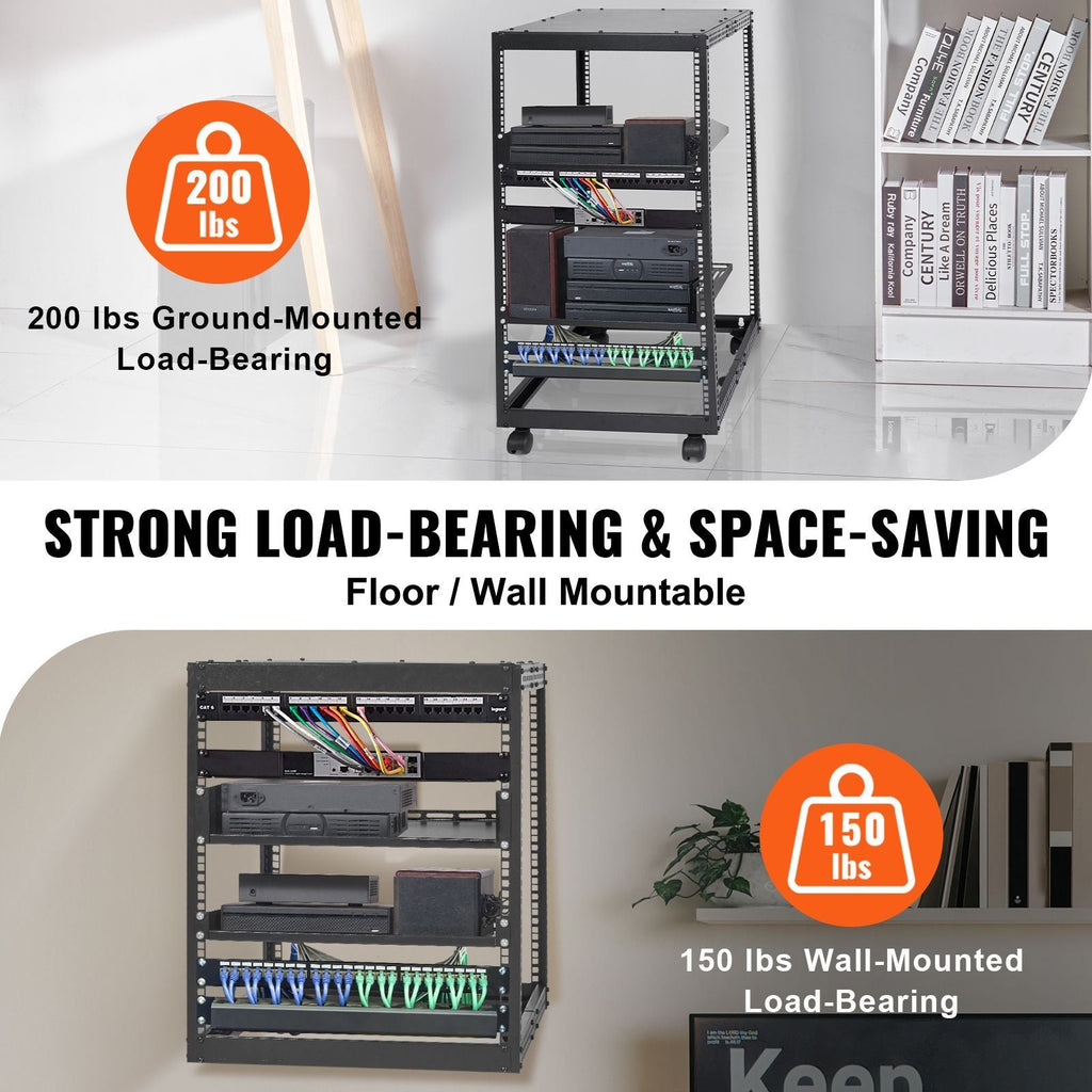 20U Open Frame Server Rack, 23-40 in Adjustable Depth, Free Standing or Wall Mount Network Server Rack, 4 Post AV Rack with Casters, Holds All Your Networking IT Equipment AV Gear Router Modem