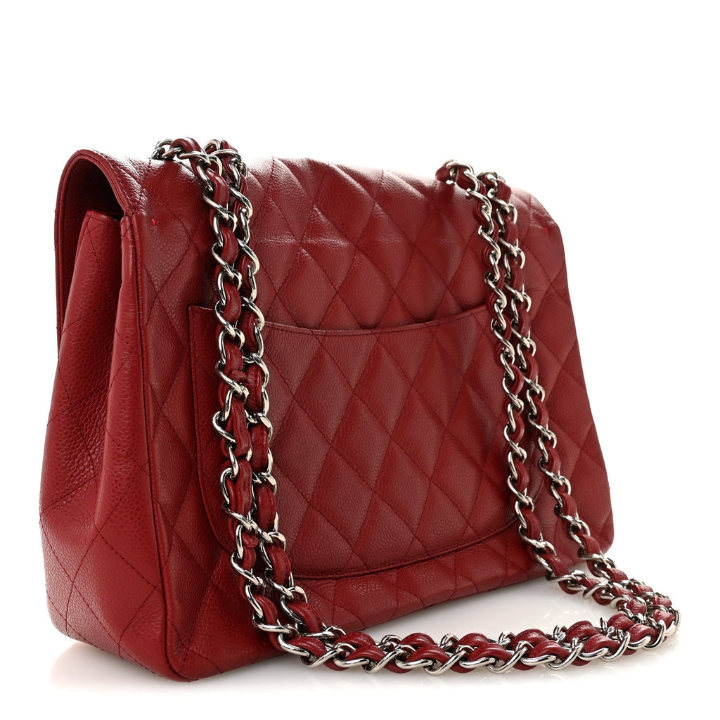Caviar Quilted Jumbo Single Flap Dark Red