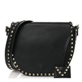 Grained Calfskin Rockstud Saddle Bag Black