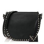 Grained Calfskin Rockstud Saddle Bag Black