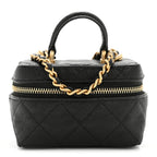 Caviar Quilted Mini Top Handle Vanity With Chain Black